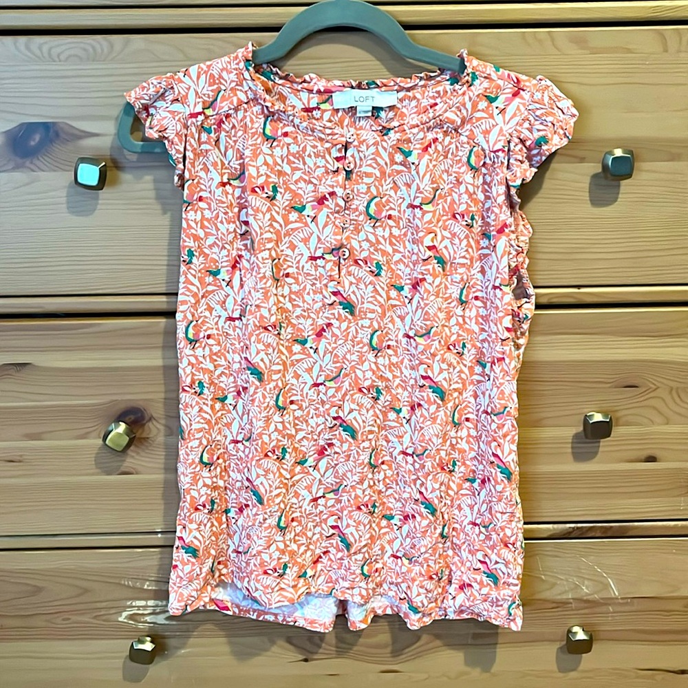Ann Taylor Loft half button tropical bird shirt - flowy material